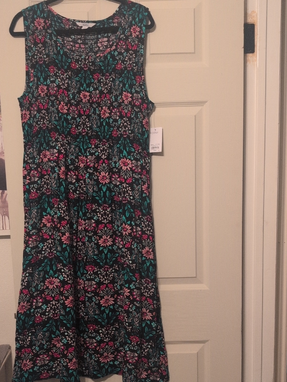 croft & barrow Black Floral Sleeveless Dress with Pink and Teal Flowers